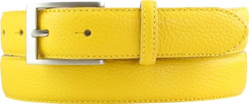 BELTINGER Italienischer Anzug-Gürtel, 30 mm breit, Herren, Anzuggürtel, Hosengürtel, strukturiertes Leder, Schließe Silber | Gelb 80cm von BELTINGER