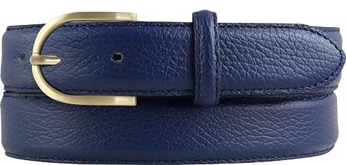 BELTINGER Italienischer Damen-Gürtel, 30 mm breit, Damen, Chinogürtel, Hosengürtel, strukturiertes Leder, Schließe Gold | Blau 105cm von BELTINGER