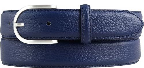 BELTINGER Italienischer Damen-Gürtel, 30 mm breit, Damen, Chinogürtel, Hosengürtel, strukturiertes Leder, Schließe Silber | Blau 100cm von BELTINGER