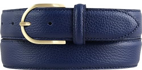 BELTINGER Italienischer Damen-Gürtel, 35 mm breit, Damen, Chinogürtel, Hosengürtel, strukturiertes Leder, Schließe Gold | Blau 100cm von BELTINGER