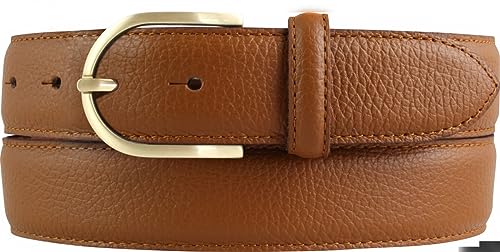 BELTINGER Italienischer Damen-Gürtel, 35 mm breit, Damen, Chinogürtel, Hosengürtel, strukturiertes Leder, Schließe Gold | Tabac 115cm von BELTINGER