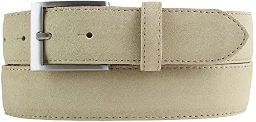 BELTINGER Italienischer Veloursleder-Gürtel, 35 mm breit, Herren, Anzuggürtel, Hosengürtel, Wildleder, Schließe Silber | Beige 115cm von BELTINGER