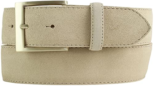 BELTINGER Jeans-Gürtel aus Veloursleder mit goldener Gürtelschnalle 4 cm | Velour-Ledergürtel 40mm | Herren-Gürtel Wildleder-Gürtel 4cm | Beige 110cm von BELTINGER