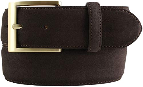 BELTINGER Jeans-Gürtel aus Veloursleder mit goldener Gürtelschnalle 4 cm | Velour-Ledergürtel 40mm | Herren-Gürtel Wildleder-Gürtel 4cm | Dunkelbraun 110cm von BELTINGER