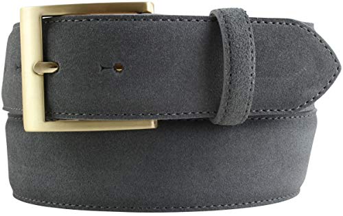 BELTINGER Jeans-Gürtel aus Veloursleder mit goldener Gürtelschnalle 4 cm | Velour-Ledergürtel 40mm | Herren-Gürtel Wildleder-Gürtel 4cm | Dunkelgrau 110cm von BELTINGER