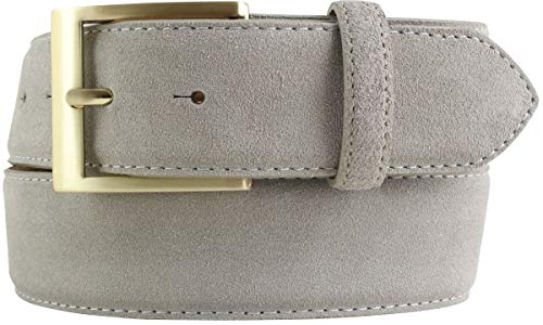 BELTINGER Jeans-Gürtel aus Veloursleder mit goldener Gürtelschnalle 4 cm | Velour-Ledergürtel 40mm | Herren-Gürtel Wildleder-Gürtel 4cm | Hellgrau 100cm von BELTINGER