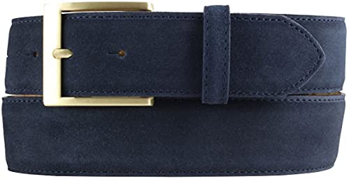 BELTINGER Jeans-Gürtel aus Veloursleder mit goldener Gürtelschnalle 4 cm | Velour-Ledergürtel 40mm | Herren-Gürtel Wildleder-Gürtel 4cm | Marine 95cm von BELTINGER