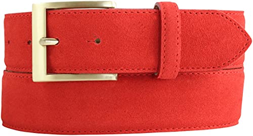 BELTINGER Jeans-Gürtel aus Veloursleder mit goldener Gürtelschnalle 4 cm | Velour-Ledergürtel 40mm | Herren-Gürtel Wildleder-Gürtel 4cm | Rot 100cm von BELTINGER