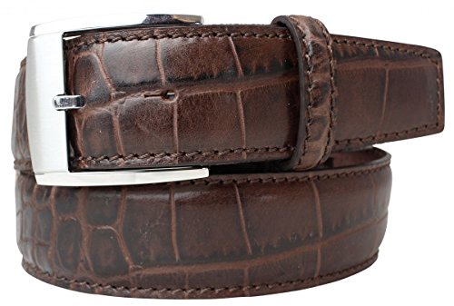 BELTINGER Jeansgürtel mit Krokoprägung 4 cm | Leder-Gürtel für Herren 40mm Kroko-Optik | Jeans-Gürtel mit Kroko-Muster | Braun 100cm von BELTINGER