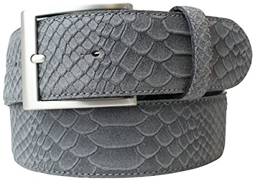 BELTINGER Jeansgürtel mit Pythonprägung 4 cm | Leder-Gürtel für Herren 40mm Schlangen-Optik | Herren-Gürtel mit Schlangen-Muster Python-Muster | Dunkelgrau 95cm von BELTINGER