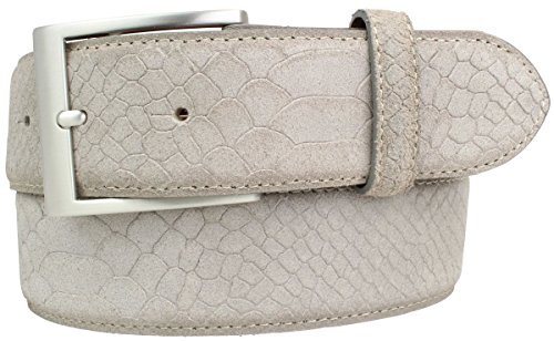 BELTINGER Jeansgürtel mit Pythonprägung 4 cm | Leder-Gürtel für Herren 40mm Schlangen-Optik | Herren-Gürtel mit Schlangen-Muster Python-Muster | Hellgrau 105cm von BELTINGER