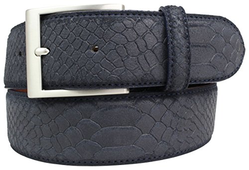 BELTINGER Jeansgürtel mit Pythonprägung 4 cm | Leder-Gürtel für Herren 40mm Schlangen-Optik | Herren-Gürtel mit Schlangen-Muster Python-Muster | Marine 95cm von BELTINGER