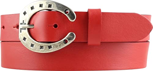 BELTINGER Kinder-Gürtel für Reiter mit Hufeisen-Gürtelschnalle aus Vollrindleder 3 cm | Reiter-Gürtel 30mm für Reithose | mit Pferde-Motiv | Rot 65cm von BELTINGER