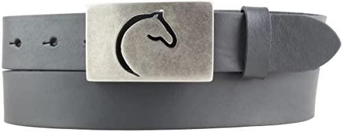 BELTINGER Kinder-Gürtel für Reiter mit Pferdekopf-Gürtelschnalle aus Vollrindleder 3 cm | Reiter-Gürtel 30mm für Reithose | mit Pferde-Motiv | Dunkelgrau 65cm von BELTINGER