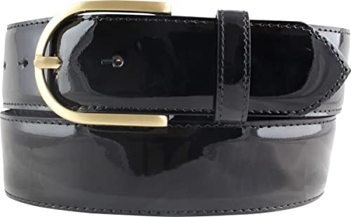 Lack-Gürtel aus Leder 4 cm | Glänzender Damengürtel 40mm | Eleganter Gürtel für Damen | Goldene Gürtelschnalle | Schwarz 90cm von BELTINGER