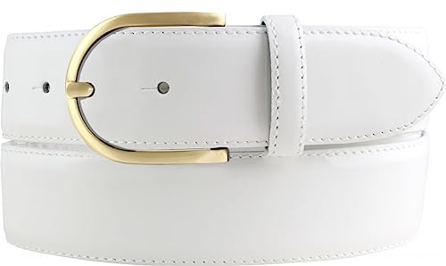 BELTINGER Lack-Gürtel aus Leder 4 cm | Glänzender Damengürtel 40mm | Eleganter Gürtel für Damen | Goldene Gürtelschnalle | Weiß 85cm von BELTINGER