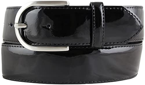 Lack-Gürtel aus Leder 4 cm | Glänzender Damengürtel 40mm | Eleganter Gürtel für Damen | Runde Gürtelschnalle | Schwarz 85cm von BELTINGER