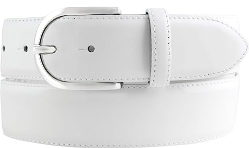 BELTINGER Lack-Gürtel aus Leder 4 cm | Glänzender Damengürtel 40mm | Eleganter Gürtel für Damen | Runde Gürtelschnalle | Weiß 80cm von BELTINGER