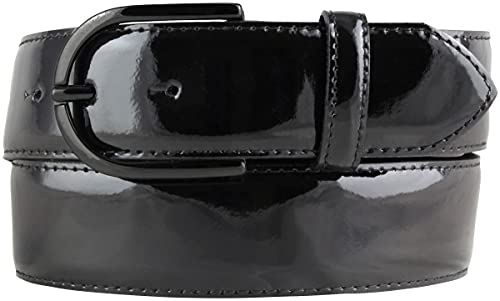 Lack-Gürtel aus Leder 4 cm | Glänzender Damengürtel 40mm | Eleganter Gürtel für Damen | Schwarze Gürtelschnalle | Schwarz 80cm von BELTINGER