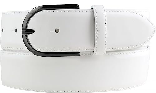 BELTINGER Lack-Gürtel aus Leder 4 cm | Glänzender Damengürtel 40mm | Eleganter Gürtel für Damen | Schwarze Gürtelschnalle | Weiß 100cm von BELTINGER