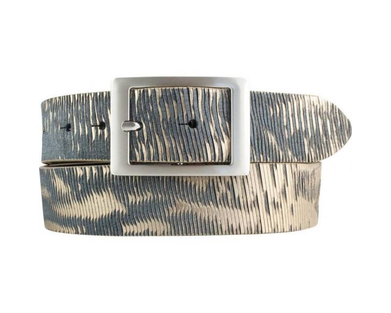 BELTINGER Ledergürtel Herren-Gürtel aus Vollrindleder Metall-Optik mit Doppel-Schließe 4 cm (1-St) von BELTINGER