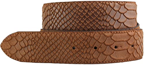 BELTINGER Wechselgürtel mit Pythonprägung mit Druckknöpfen 4 cm | Druckknopf-Gürtel für Damen Herren 40mm | Leder-Gürtel ohne Schnalle Schlangen-Optik | Tabac 85cm von BELTINGER