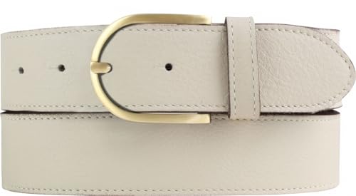 Weicher Damen-Gürtel aus Nappaleder mit Steppnaht 4 cm | Hochwertiger Ledergürtel aus weichem Leder 40mm Damen | Mit goldener Gürtelschließe | Beige 85cm von BELTINGER