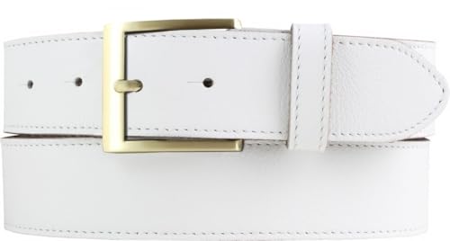 BELTINGER Weicher Herren-Gürtel aus Nappaleder mit Steppnaht 4 cm | Hochwertiger Ledergürtel aus weichem Leder 40mm Herren | Jeans-Gürtel mit goldener Gürtelschließe | Weiß 105cm von BELTINGER