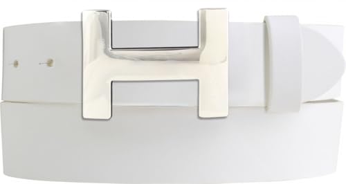 Designer Gürtel HENRY aus Vollrindleder 4 cm | Eleganter Ledergürtel für Damen und Herren 40mm | Silber glänzend | Weiß 100cm von BELTINGER