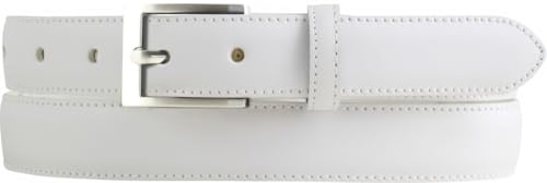Gürtel aus Vollrindleder 2,5 cm | Schmaler Gürtel für Herren und Damen 25mm | Bombierter Ledergürtel | Weiß 80cm von BELTINGER