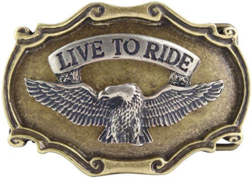 Gürtelschließe Adler Live to Ride 4,0 cm | Buckle Wechselschließe Gürtelschnalle 40mm Massiv | Druckknopf-Gürtel bis 4cm | bicolor g/s von BELTINGER