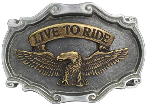 Gürtelschließe Adler Live to Ride 4,0 cm | Buckle Wechselschließe Gürtelschnalle 40mm Massiv | Druckknopf-Gürtel bis 4cm | bicolor s/g von BELTINGER