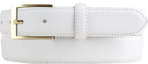 Hochwertiger Anzuggürtel aus Vollrindleder mit goldener Gürtelschließe 3,0 cm | Bombierter Ledergürtel Herren 30mm | Business-Gürtel made in Italy | Weiß 95cm von BELTINGER