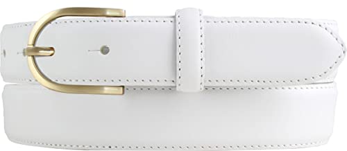 Hochwertiger Damengürtel aus Vollrindleder mit goldener Gürtelschließe 3,0 cm | Bombierter Ledergürtel Damen 30mm | Damen-Gürtel made in Italy | Weiß 95cm von BELTINGER