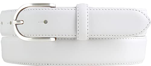 Hochwertiger Damengürtel aus Vollrindleder mit runder Gürtelschließe 3,0 cm | Bombierter Ledergürtel Damen 30mm | Damen-Gürtel made in Italy | Weiß 110cm von BELTINGER