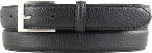 Italienischer Anzug-Gürtel, 25 mm breit, Herren, Anzuggürtel, Hosengürtel, strukturiertes Leder, Schließe Silber | Schwarz 105cm von BELTINGER