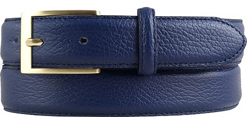Italienischer Anzug-Gürtel, 30 mm breit, Herren, Anzuggürtel, Hosengürtel, strukturiertes Leder, Schließe Gold | Blau 95cm von BELTINGER