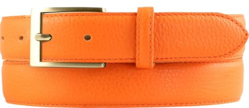 Italienischer Anzug-Gürtel, 30 mm breit, Herren, Anzuggürtel, Hosengürtel, strukturiertes Leder, Schließe Gold | Orange 105cm von BELTINGER