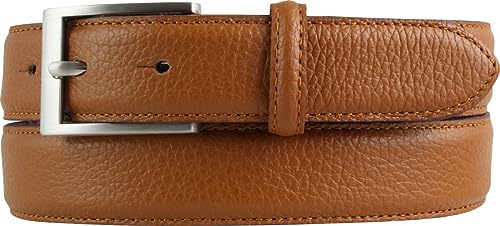 Italienischer Anzug-Gürtel, 30 mm breit, Herren, Anzuggürtel, Hosengürtel, strukturiertes Leder, Schließe Silber | Tabac 95cm von BELTINGER