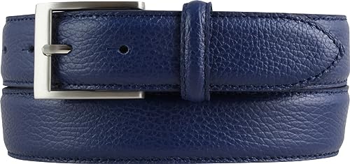 Italienischer Anzug-Gürtel, 35 mm breit, Herren, Anzuggürtel, Hosengürtel, strukturiertes Leder, Schließe Silber | Blau 85cm von BELTINGER