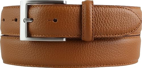Italienischer Anzug-Gürtel, 35 mm breit, Herren, Anzuggürtel, Hosengürtel, strukturiertes Leder, Schließe Silber | Tabac 90cm von BELTINGER