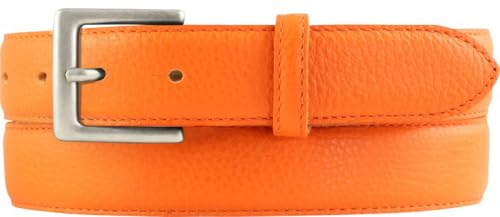Italienischer Chino-Gürtel, 30 mm breit, Herren, Anzuggürtel, Hosengürtel, strukturiertes Leder, Schließe Altsilber | Orange 85cm von BELTINGER