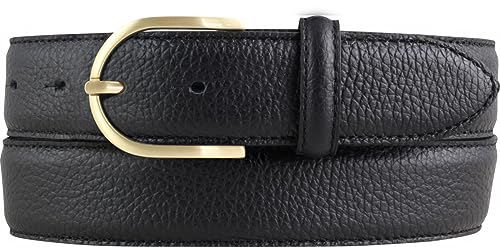 Italienischer Damen-Gürtel, 35 mm breit, Damen, Chinogürtel, Hosengürtel, strukturiertes Leder, Schließe Gold | Schwarz 85cm von BELTINGER