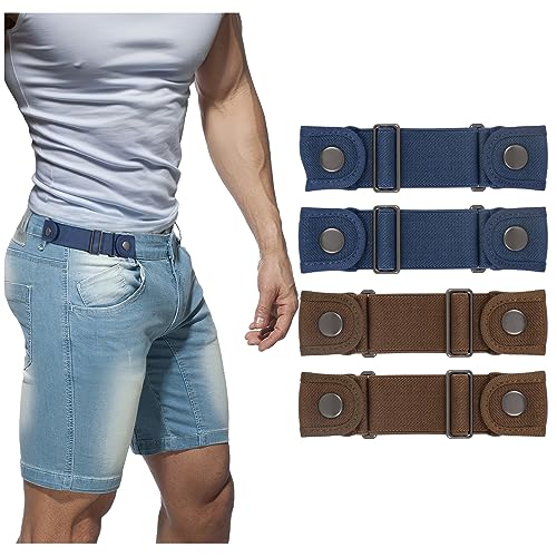 BELTROAD Gürtel ohne Schnalle für Herren Damen, Elastischer Stretchgürtel Unsichtbarer Ohne Löcher Gürtel für Herren Damen, 2 x Kaffee und 2 x Blau, Fit 2 loop distance 21-30 cm von BELTROAD