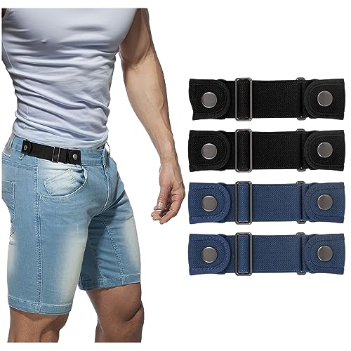 BELTROAD Gürtel ohne Schnalle für Herren Damen, Elastischer Stretchgürtel Unsichtbarer Ohne Löcher Gürtel für Herren Damen, 2 x Schwarz und 2 x Blau, Fit 2 loop distance 21-30 cm von BELTROAD