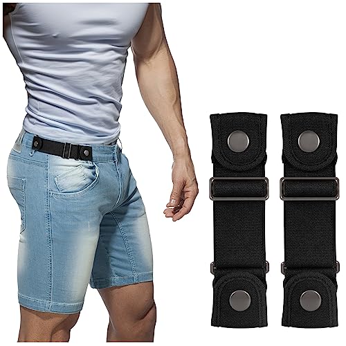 BELTROAD No Buckle Belts for Men Women Side Belt without Buckle Elastic Stretch Adjustable Belt Invisible No Buckle Belt, schwarz/schwarz, Fit 2 loop distance 7"-9" von BELTROAD