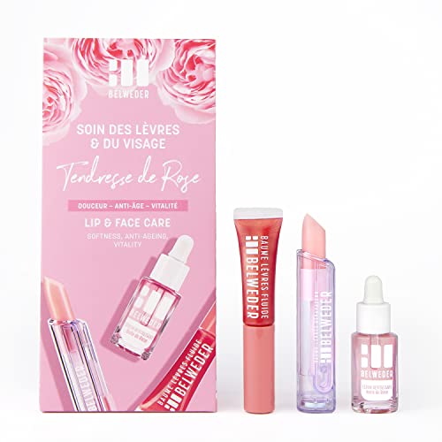 BELWEDER - Lippenpflege Set und Gesichtspflege Roses Zärtlichkeit - 1 Revitalisierendes Serum mit Rosenöl + 1 Lippenpflegestift + 1 Fluidbalsam mit Damaskus Rosenöl - Pflegeset Damen von BELWEDER