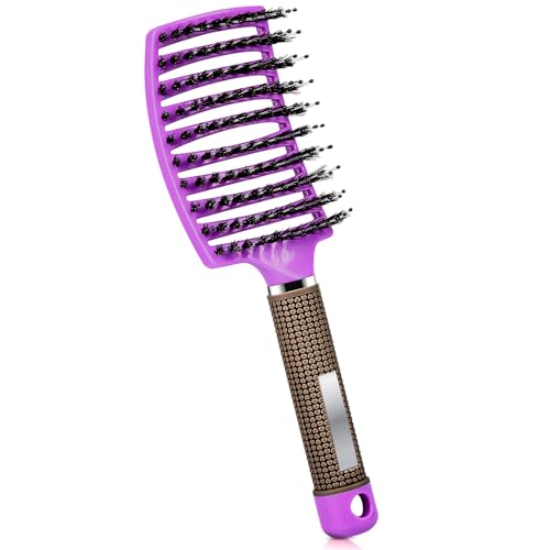 Haarbürste ohne Ziepen, Extensions Bürste mit Aufhängeloch Damen, Haarbürste Wildschweinborsten für trockenes/nasses/lockiges/glattes Haare, Lila Haarbürste ohne Ziepen, Extensions Bürste mit Aufhängeloch Damen, Haarbürste Wildschweinborsten für trockenes/nasses/lockiges/glattes Haare, Lila von BELYESEE