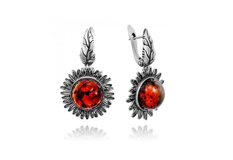Golders Paar Ohrhänger Ohrringe "Sonnenblume" 925 Silber mit Bernsteinen (Set, 2-tlg), Sterlingsilber Schmuck für Damen von Golders