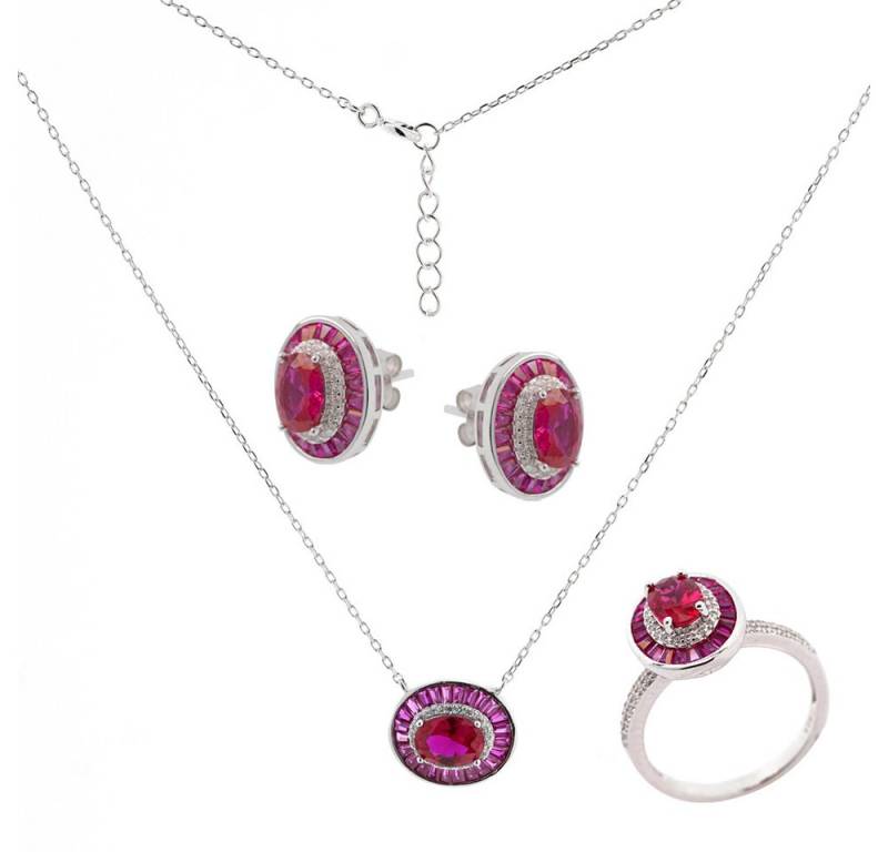 BEM Schmuckset Kaufbei Schmuck (Set, 5-tlg), Schmuckset - Set mit roten und farblosen Zirkonia von BEM